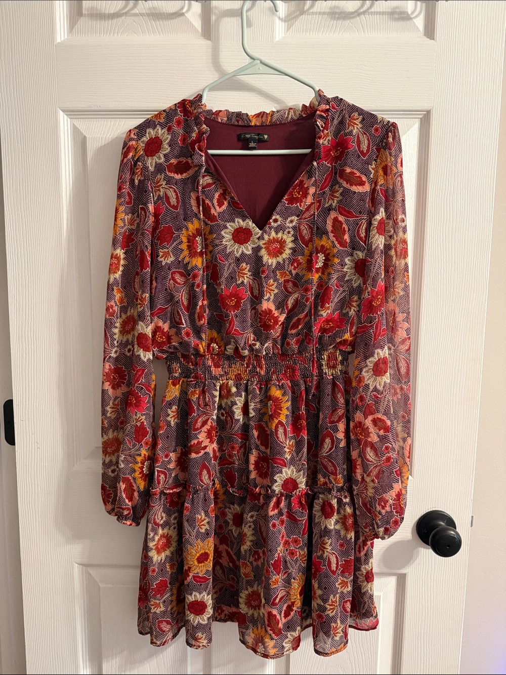 City Triangles Red Multi Floral V-Neck Tiered Midi Dress